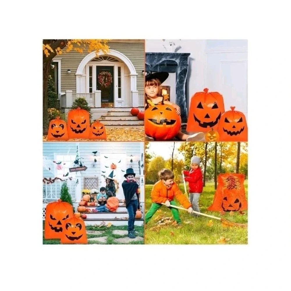 12Pcs Halloween Pumpkin Lawn Bags Decorations Leaf Bags 5 Designs